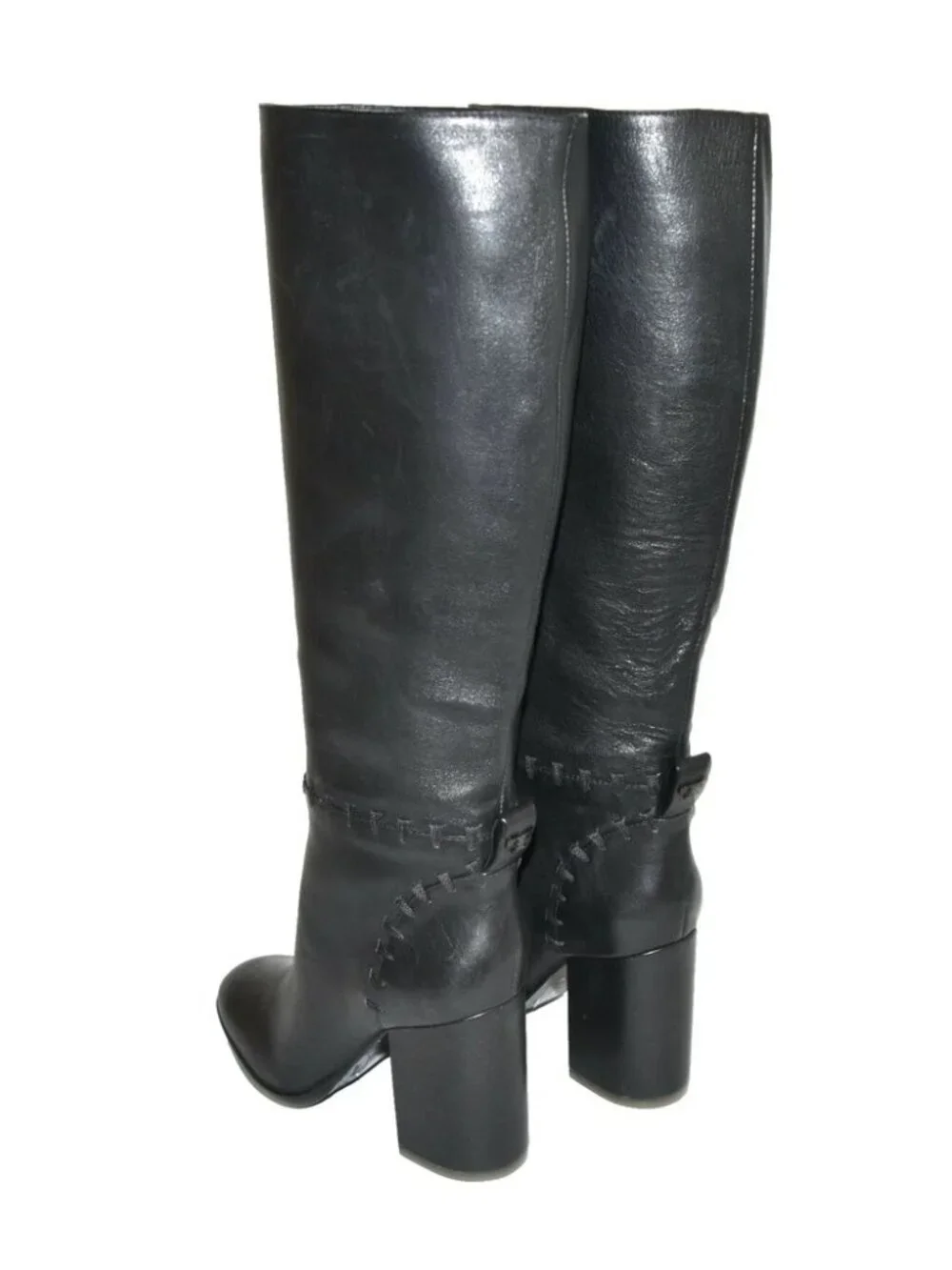 New Tory Burch Contraire Block Heel Leather Boot Black Size 7 DD19